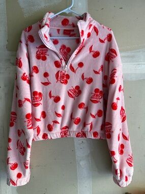 Cherry Coke Plush Fleece Half‑Zip Pullover – Pink & Red Retro Print